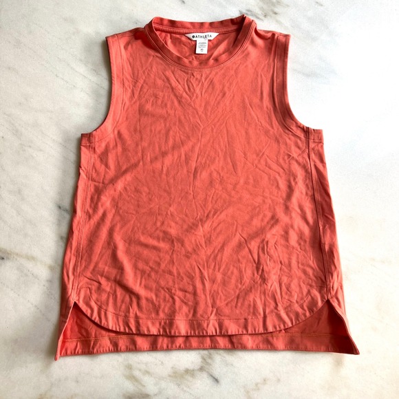 Athleta Tops - Athleta Coral Orange Sleeveless Tank Top XS Curved Hem Split Sides Athleisure